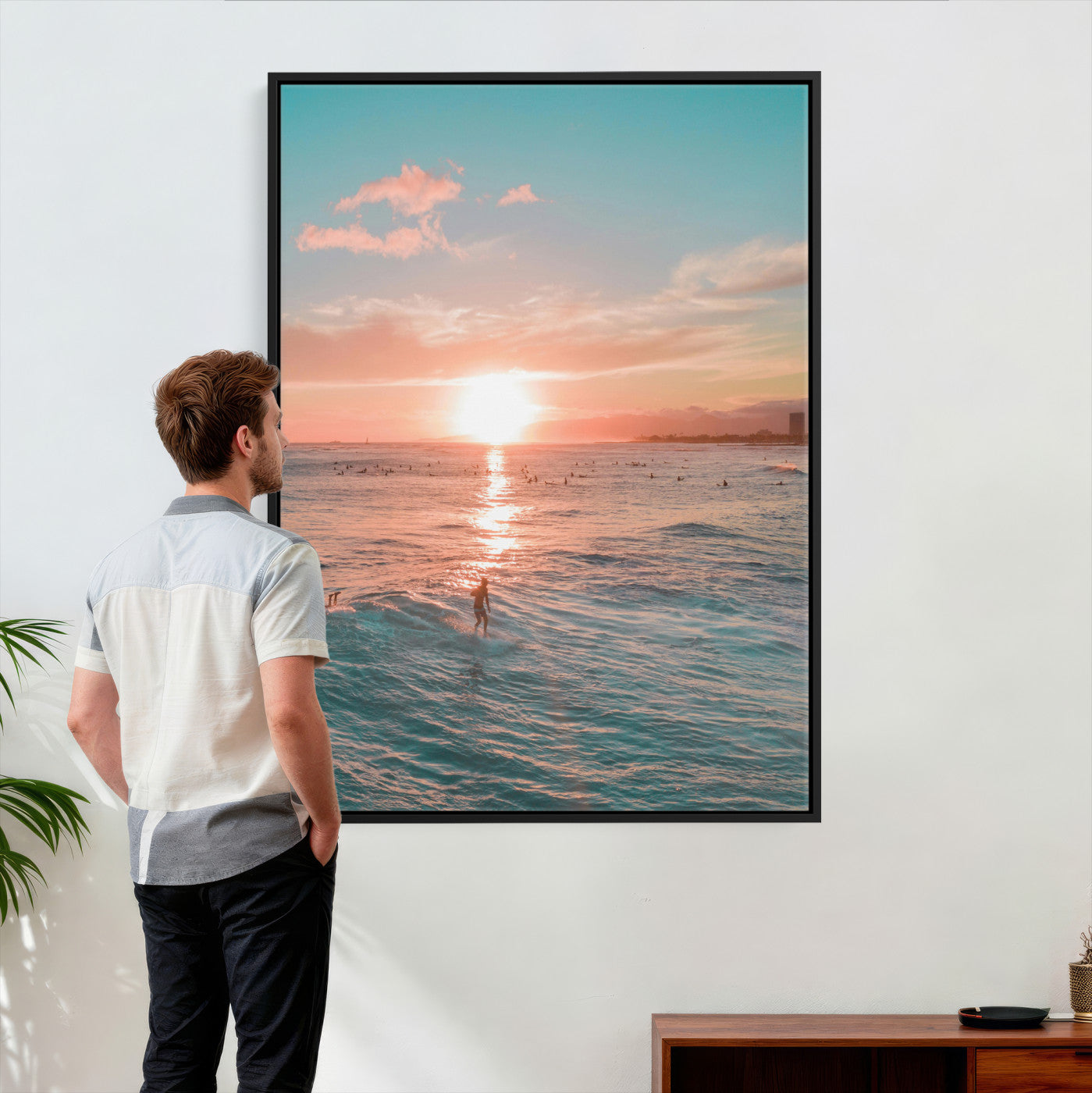 62441954-MGV-CV-24X36 - Sunset Surf Wall Art Canvas Print – Coastal Ocean Photography Artwork Print for Living Room, Beach House, and Relaxing Home Decor