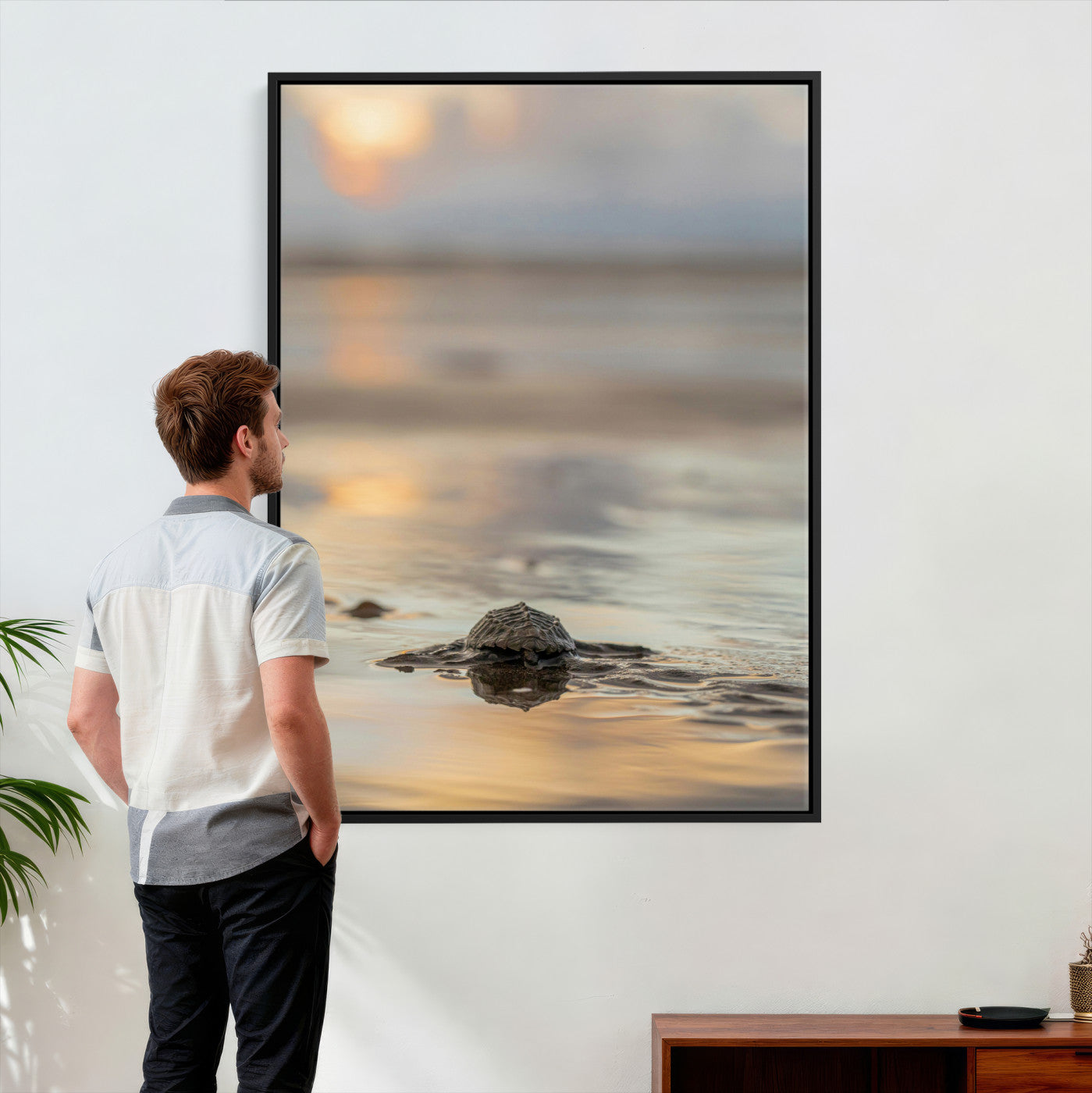 88625581-MGV-CV-24X36 - Sea Turtle Hatchling Wall Art Canvas Print – Soft Coastal Wildlife Photography Artwork Print for Living Room, Bedroom, and Beach House Decor
