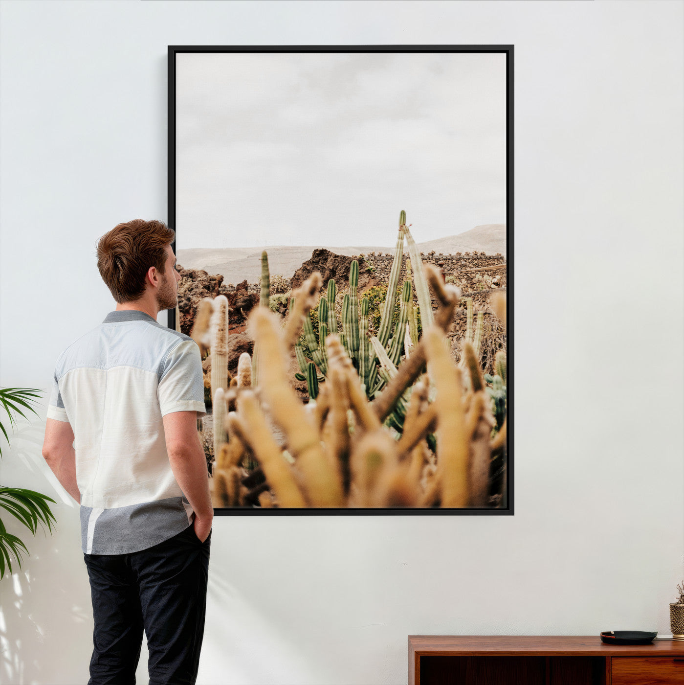 98315769-MGV-CV-24X36 - Minimal Desert Cactus Wall Art Canvas Print, Neutral Southwestern Landscape Nature Wall Decor for Modern Home