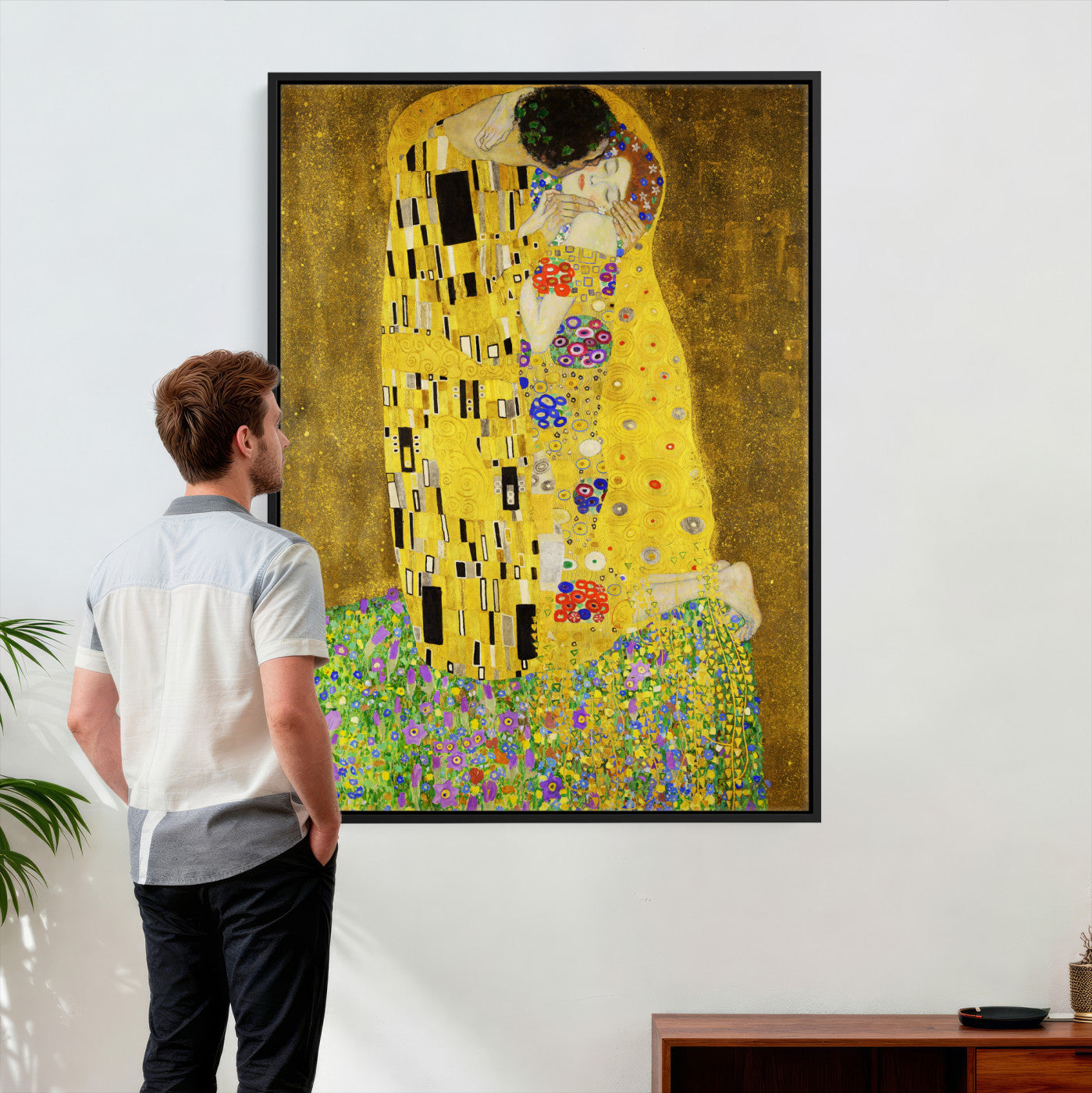 77323081-MGV-CV-24X36 - The Kiss Wall Art Canvas Print – Gustav Klimt Inspired Gold Art Nouveau Painting