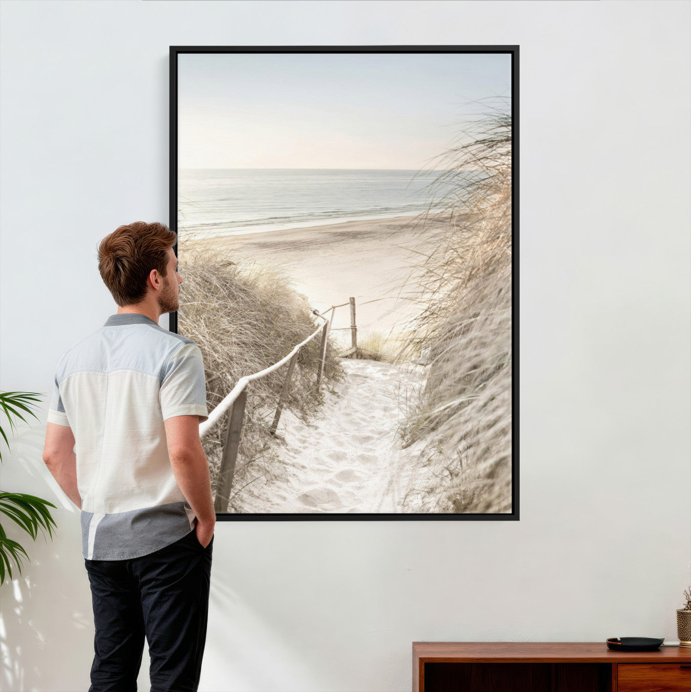 58415953-MGV-CV-24X36 - Coastal Beach Path Wall Art Canvas Print - Neutral Ocean Shore Landscape Artwork for Minimalist Home Decor