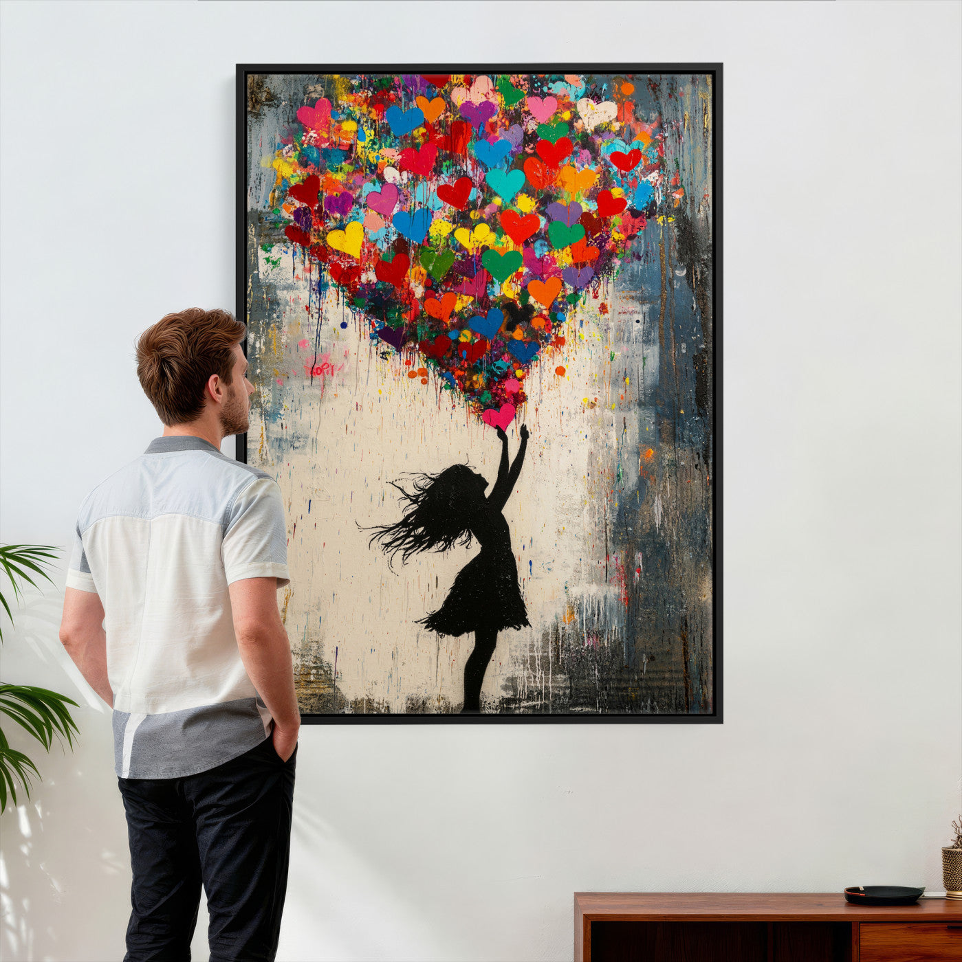 36253538-MGV-CV-24X36 - Banksy Street Art Canvas Wall Art, Girl Heart Balloons Banksy Style Print, Colorful Graffiti Love Decor, Urban Pop Art, Kids Room Inspirational Wall Art