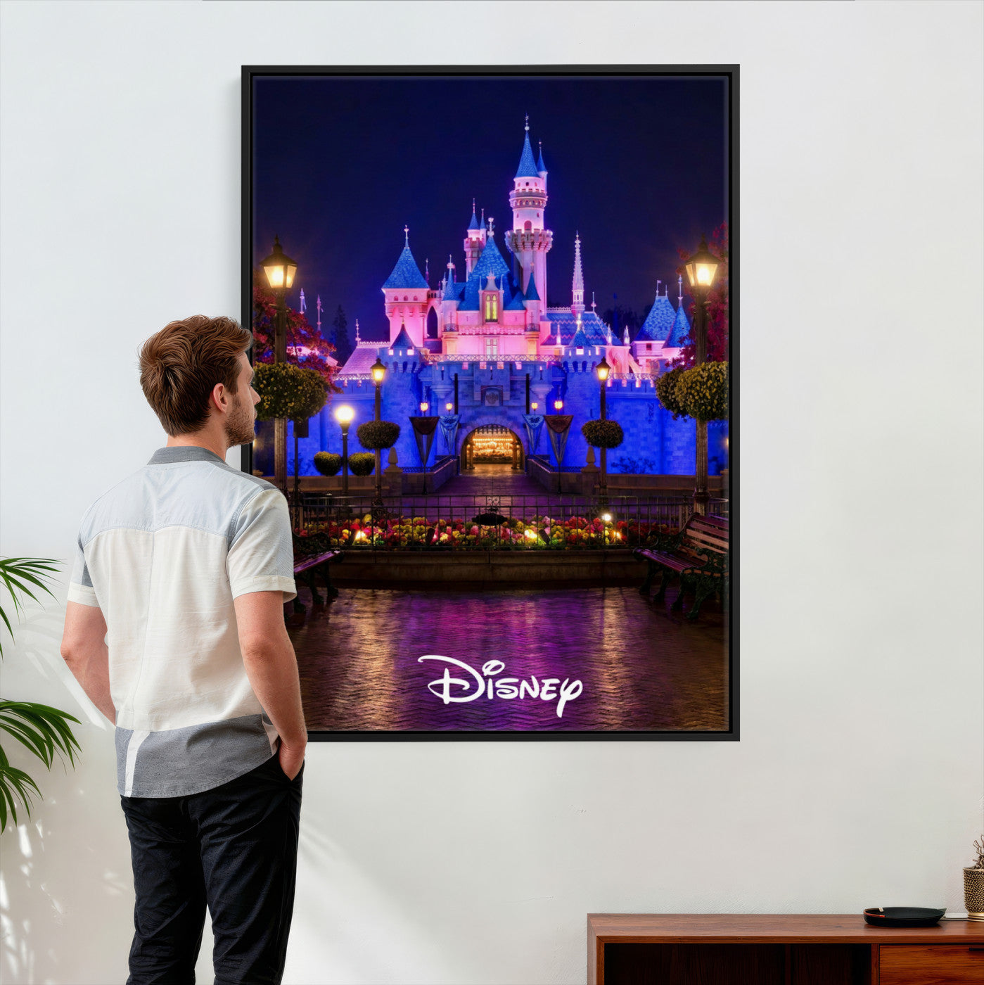 79435D-MGV-CV-24X36 - Disney Castle Wall Art – Framed Magic Kingdom Canvas Artwork, Fairytale Design, Kids Room Fantasy Decor for Home, Office