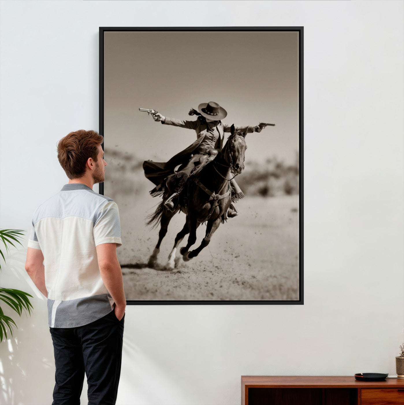 15018755-MGV-CV-24X36 - Vintage Cowboy Wall Art Canvas Print, Western Horse Rider Decor