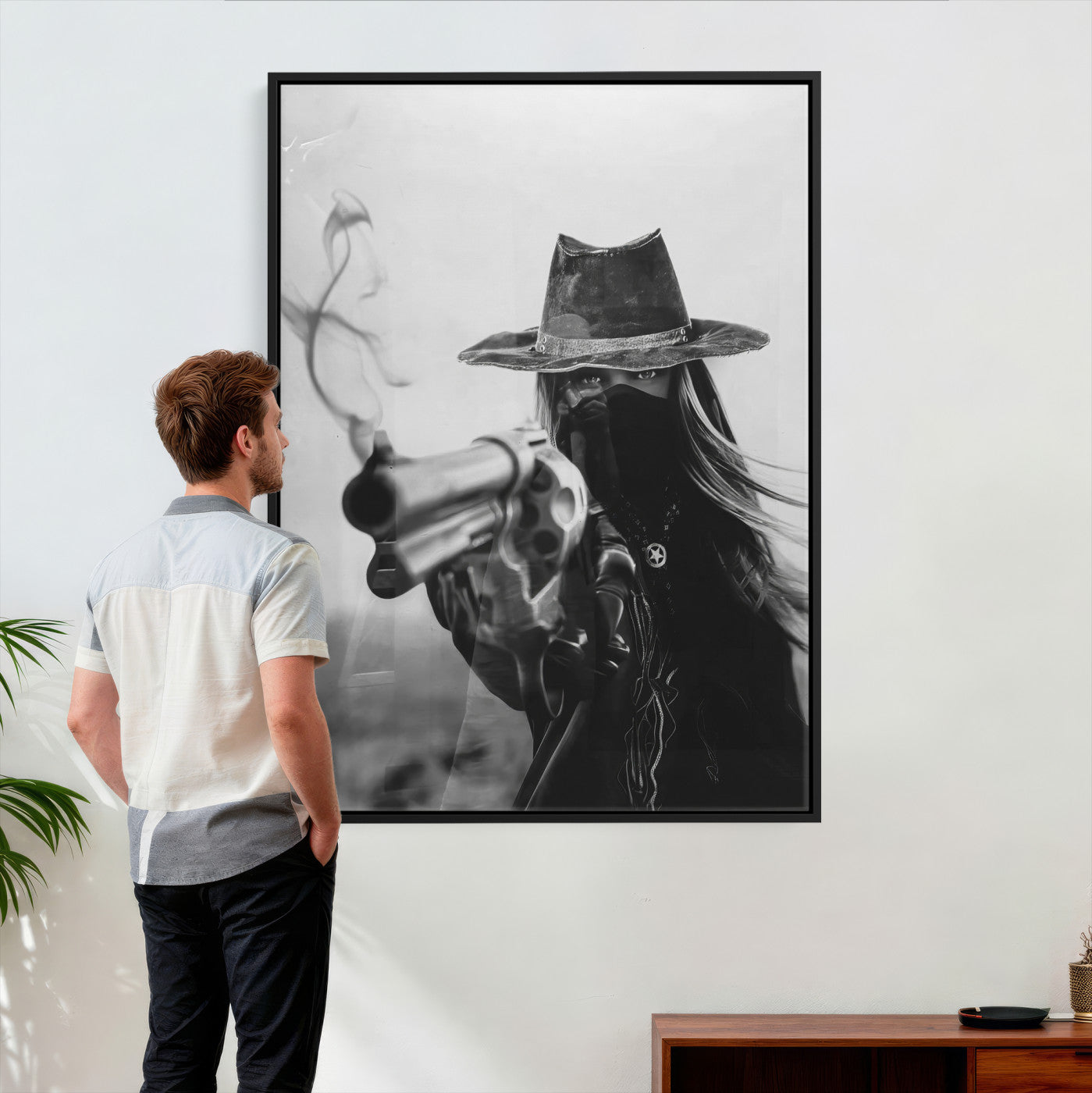11948430-MGV-CV-24X36 - Vintage Cowboy Wall Art Canvas Print - Western Gunslinger Revolver Artwork,