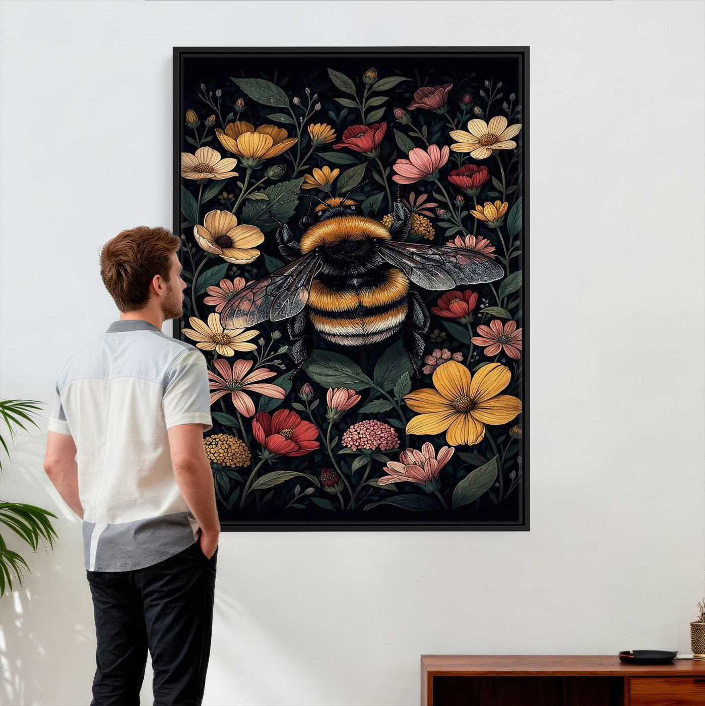 18863779-MGV-CV-24X36 - William Morris Style Prints Canvas Wall Art Lnner Framed, Vintage Bee Botanical Floral Wall Art Decor Pictures for Livingroom, Animals Pictures Decor Artwork