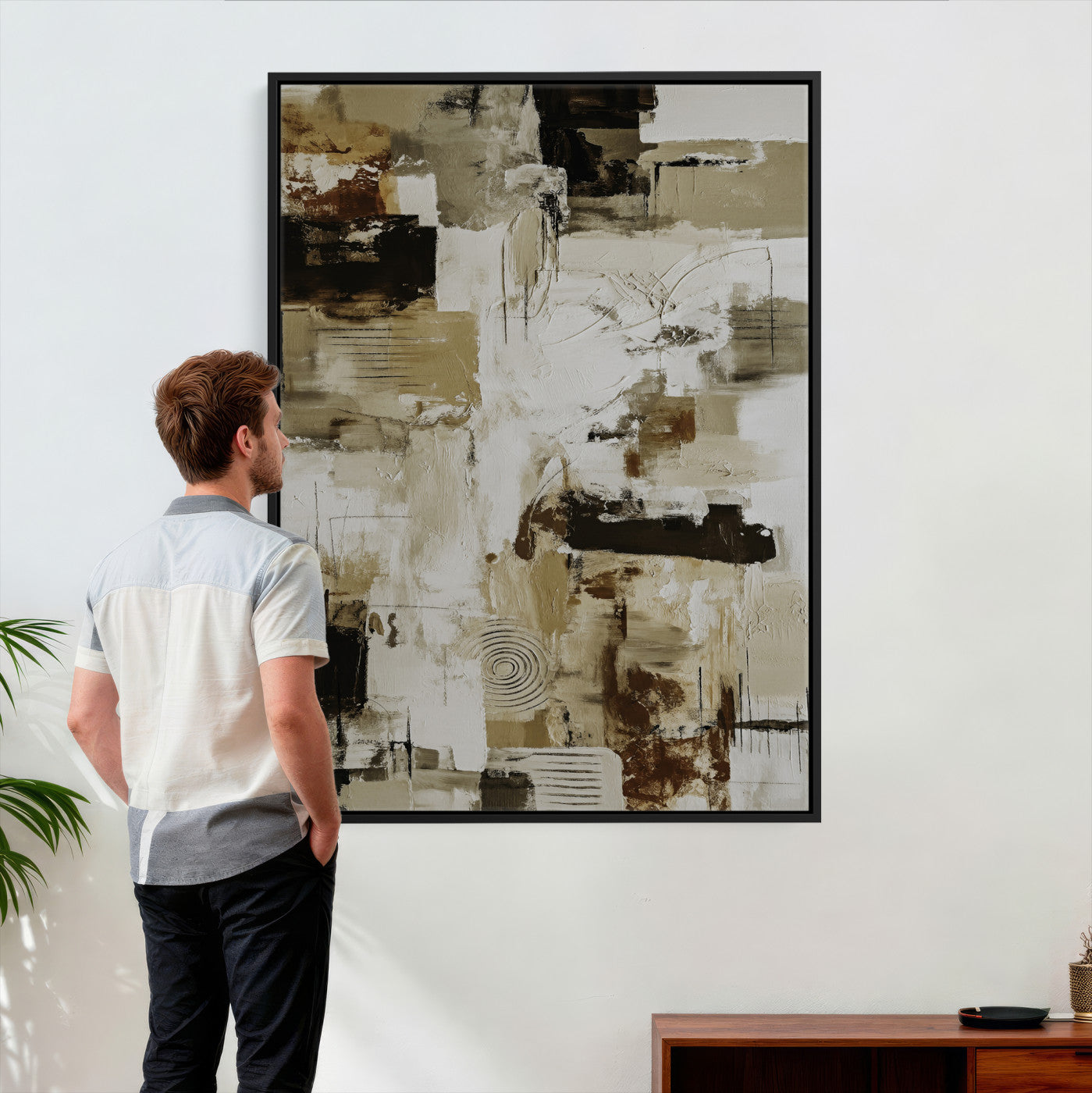 90644187-MGV-CV-24X36 - Blue Teal Abstract Canvas Wall Art, Modern Textured Painting Print, Navy Orange White Contemporary Art, Neutral Living Room Decor, Office Art