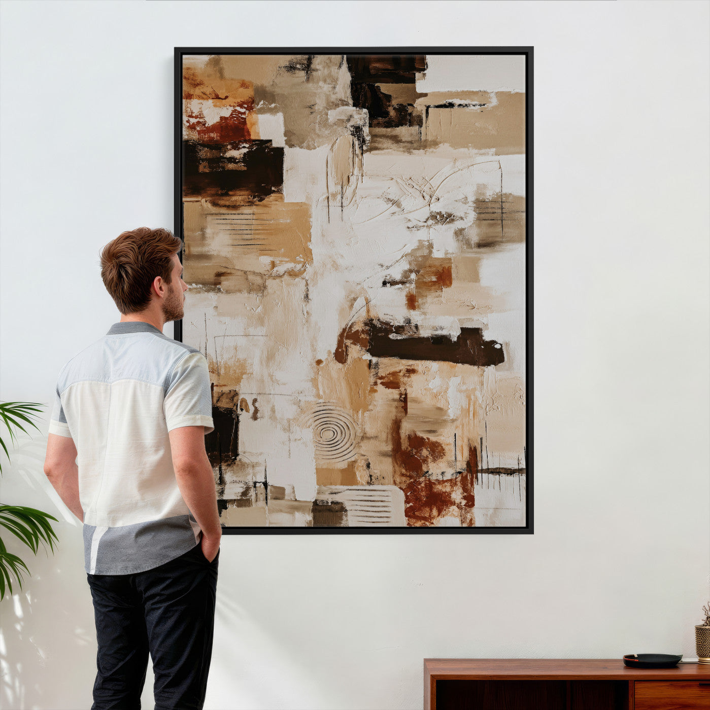 90644187-MGV-CV-24X36 - Blue Teal Abstract Canvas Wall Art | Modern Textured Painting Print, Navy Orange White Contemporary Art - Neutral Living Room Decor, Office Art