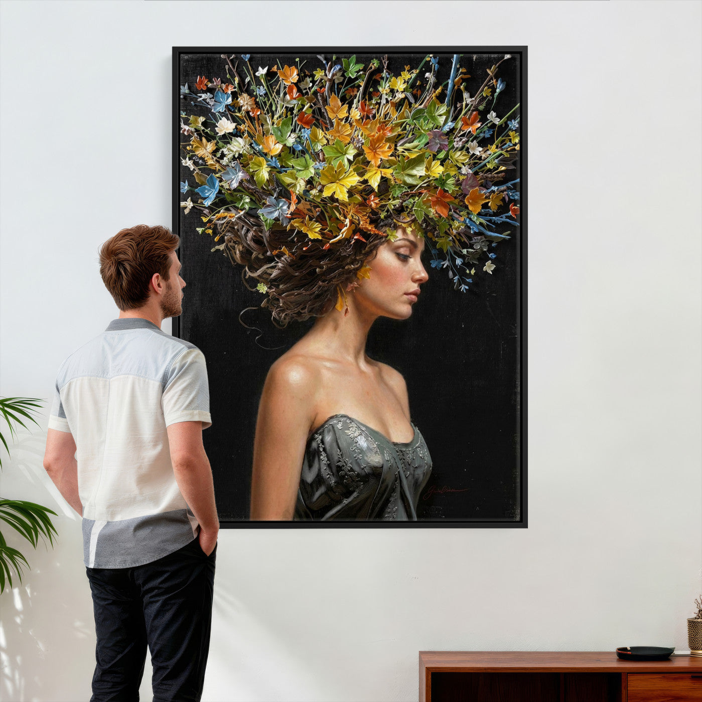 67932423-MGV-CV-24X36 - Surreal Woman Floral Canvas Wall Art Goddess Portrait Oil Painting Print