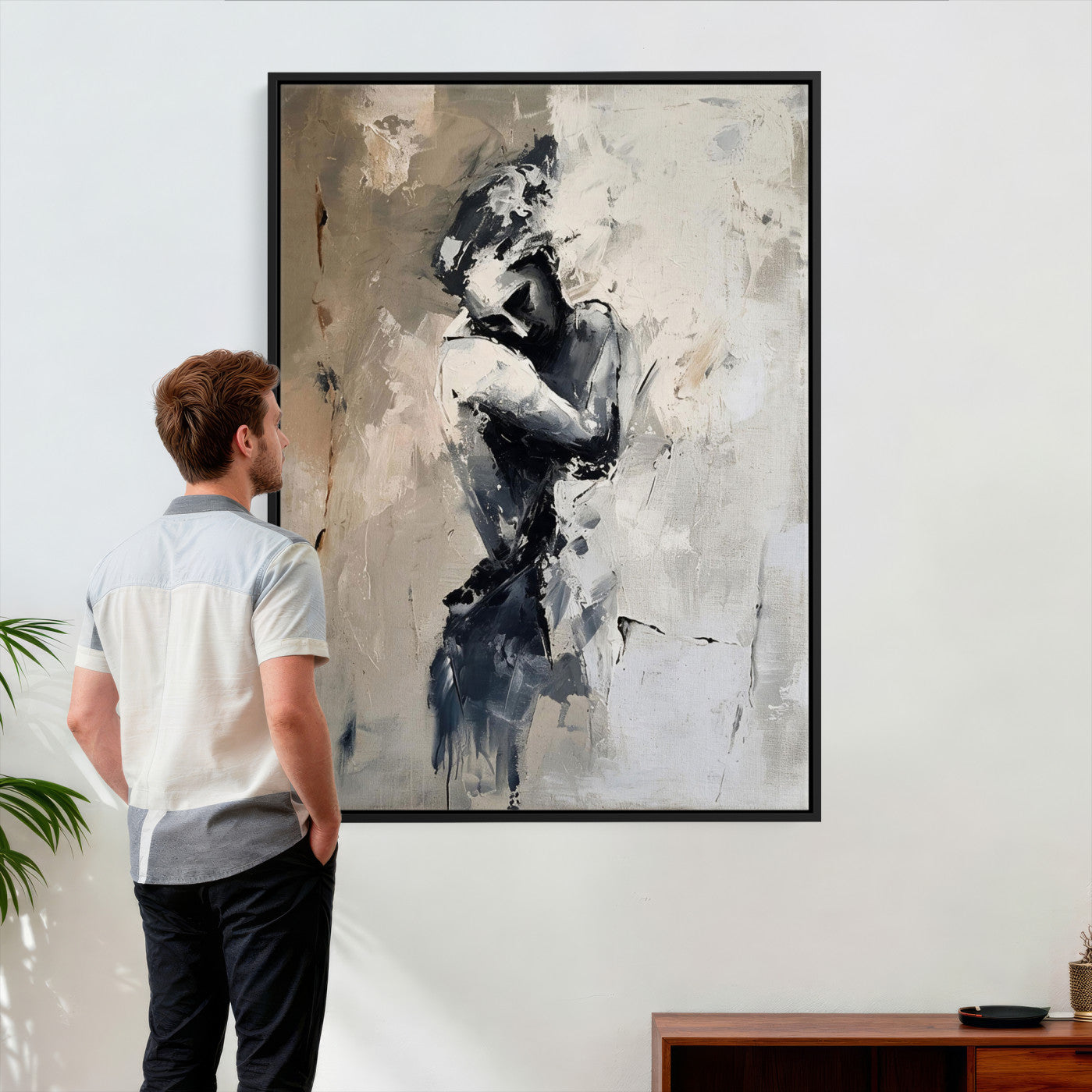 95556055-MGV-CV-24X36 - Monochrome Figurative Abstract Canvas Wall Art Moody Figure Oil Painting Print
