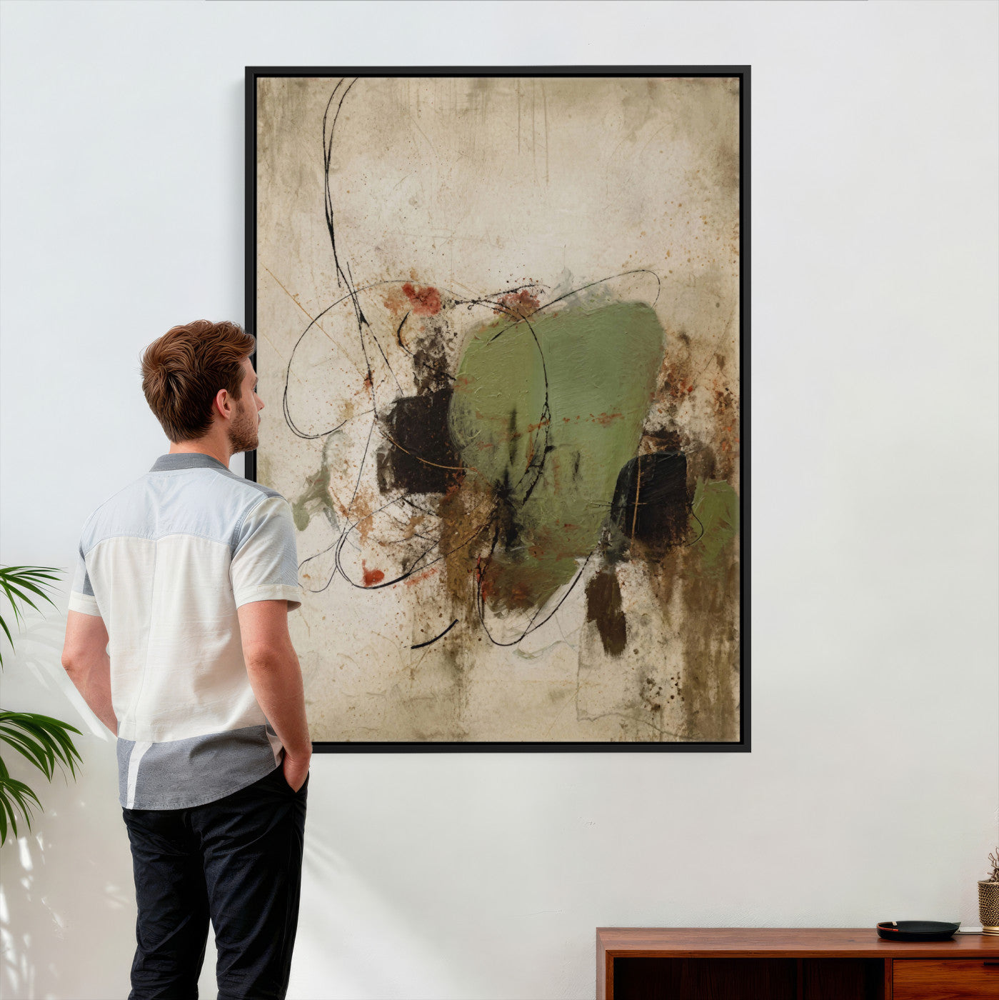 18219840-MGV-TP-24X36 - Sage Green Abstract Canvas Wall Art Textured Neutral Mixed Media Print for Home Decor