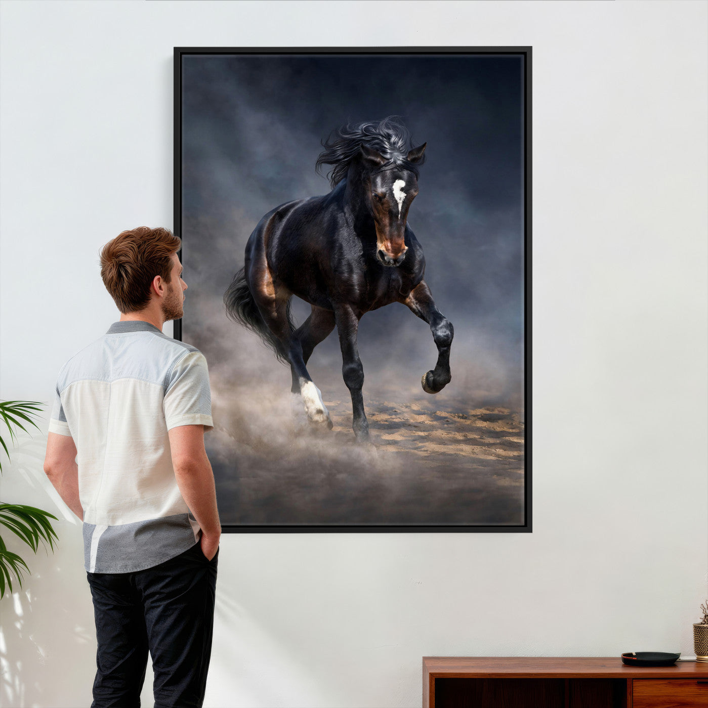 85088910-T-MGV-CV-24X36 - Wild Horses Galloping in Dust Storm Wall Art Canvas Print - Powerful Wildlife Fine Art