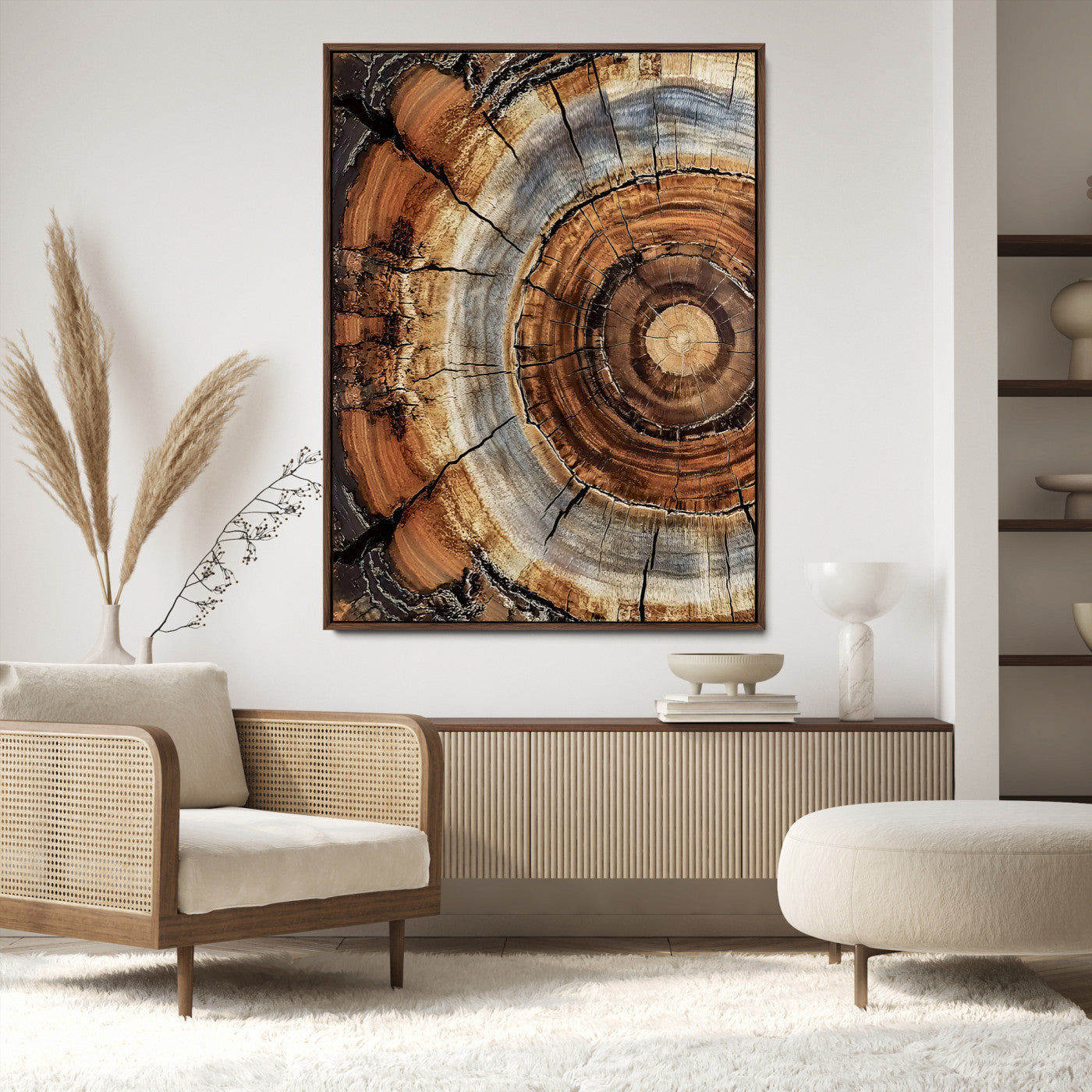 Framed Tree Rings Canvas Print, Framed Wood Texture Art Picture Print, Rustic Pattern Perfect Rustic Organic Decor