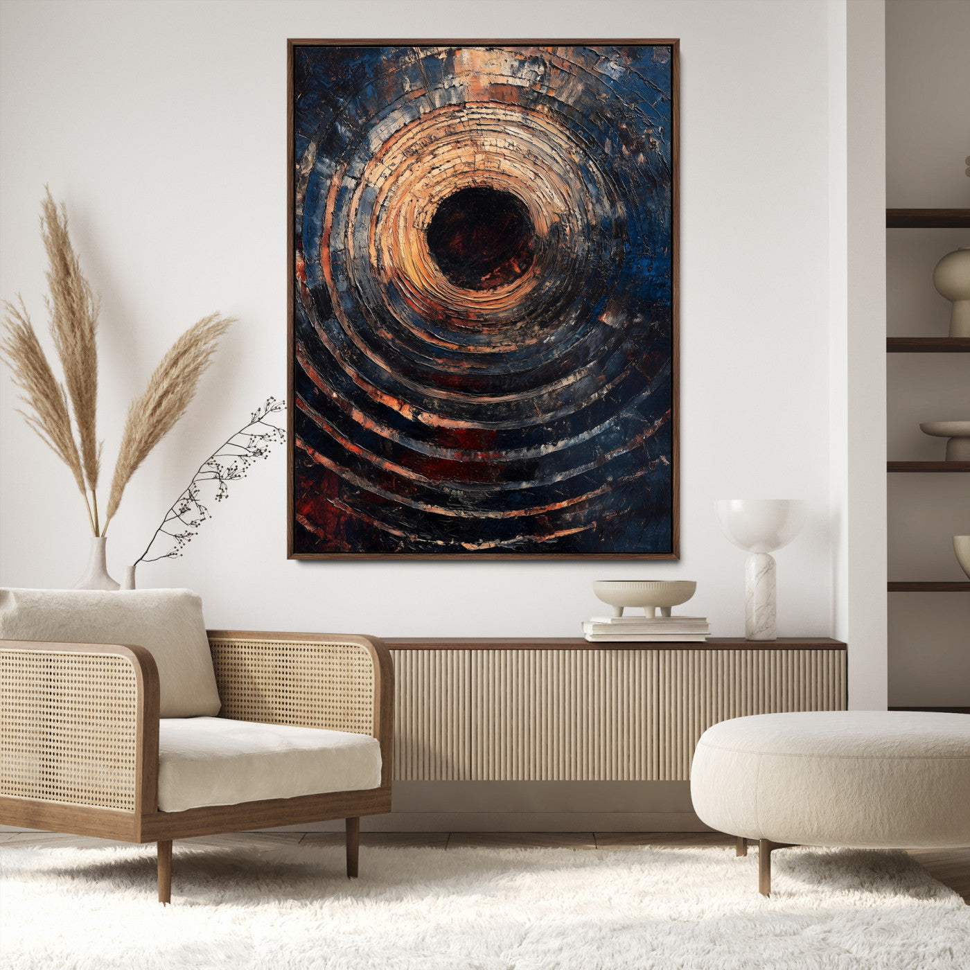 Textured Spiral Wall Art Canvas Print, Framed Abstract Void Art Picture Print, Wooden Vortex Perfect Modern Industrial Decor