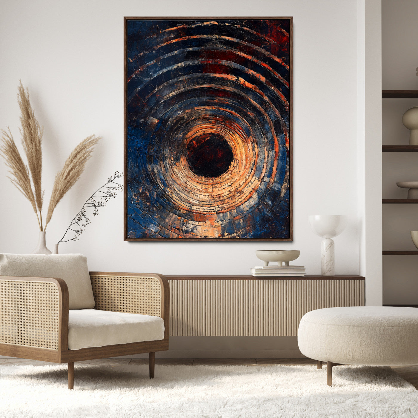 Textured Spiral Wall Art Canvas Print, Framed Abstract Void Art Picture Print, Wooden Vortex Perfect Modern Industrial Decor, Framed