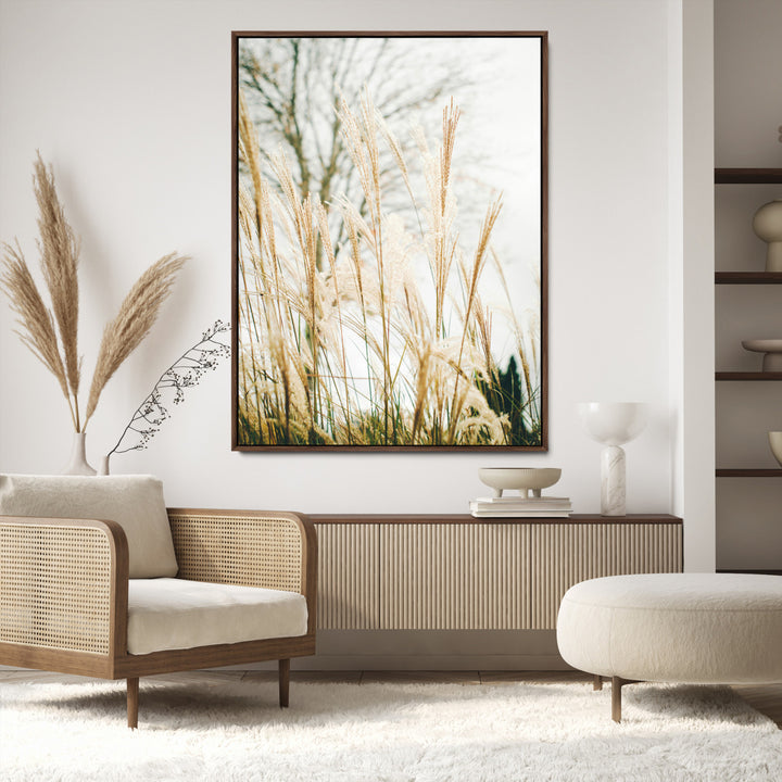 Pampas Grass Wall Art Canvas Print, Framed Neutral Tones Art Picture Print, Minimalist Nature Perfect Boho Minimalist Decor Artwork