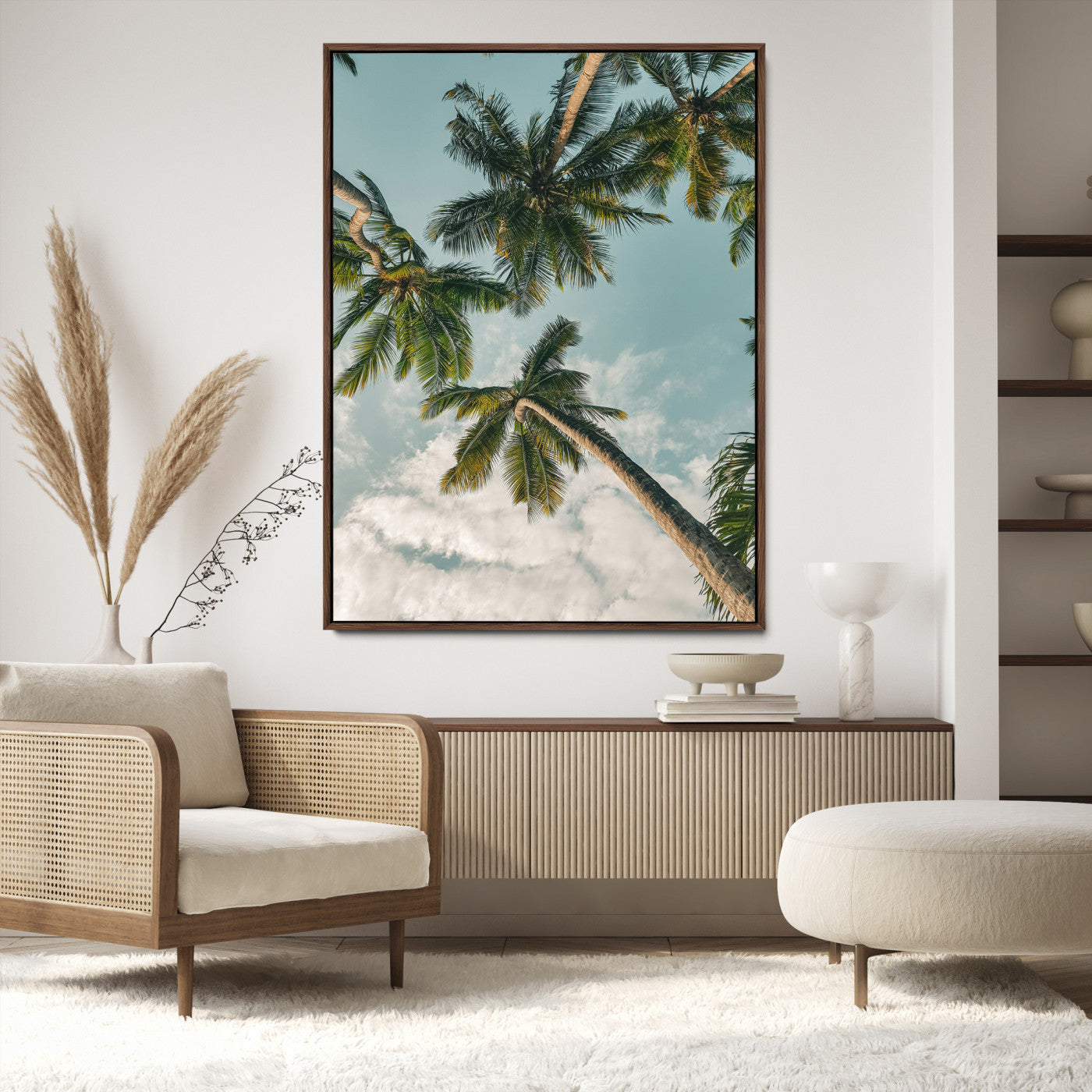 Tropical Palm Trees Wall Art Canvas Print, Framed Coastal Nature Art Picture Print, Relaxing Summer Vibes Perfect Boho Coastal Decor Artwork