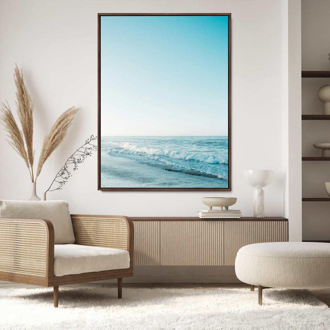 Minimalist Ocean Wall Art Canvas Print, Framed Calm Seascape Art Picture Print, Soft Blue Tones Perfect Coastal Minimalist Decor Artwork