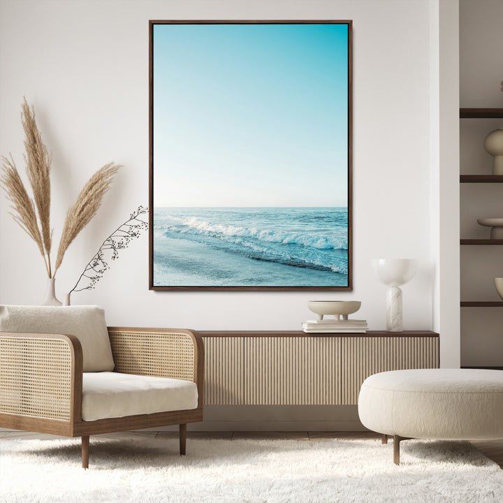 Minimalist Ocean Wall Art Canvas Print, Framed Calm Seascape Art Picture Print, Soft Blue Tones Perfect Coastal Minimalist Decor Artwork