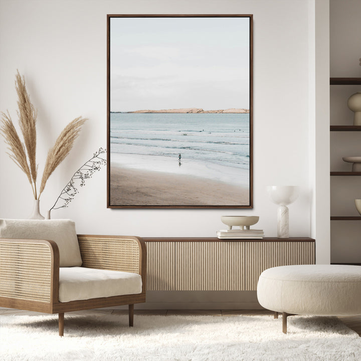 Minimalist Beach Art Canvas Print, Soft Blue Tones Print, Framed Tranquil Ocean Art Print, Large Calm Horizon Printing Coastal,