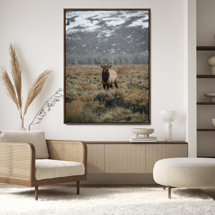 Wild Elk Wall Art Canvas Print, Mountain Wilderness Print, Framed Majestic Animal Art Print, Large Rustic Wildlife Wall Art Printing