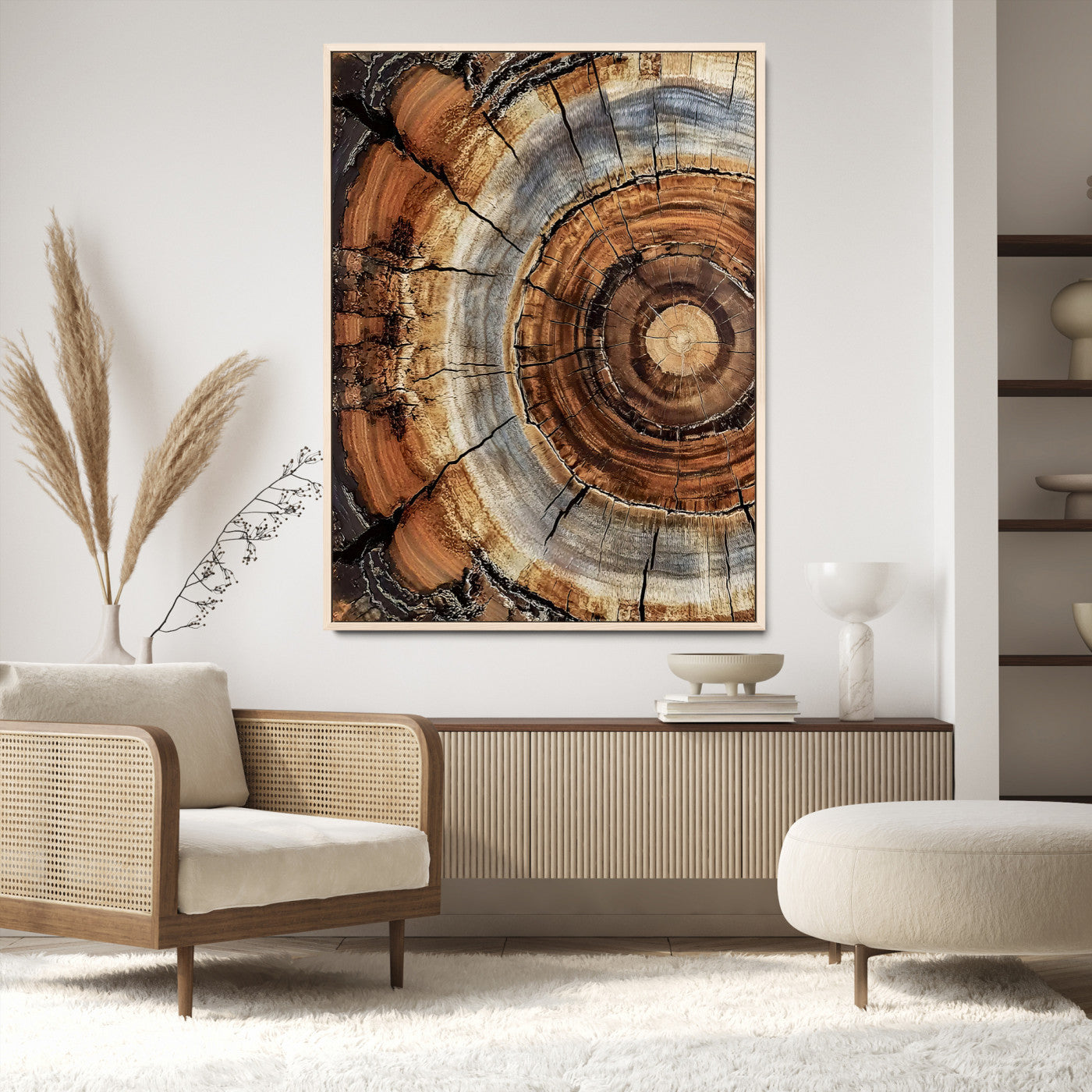 Framed Tree Rings Canvas Print, Framed Wood Texture Art Picture Print, Rustic Pattern Perfect Rustic Organic Decor