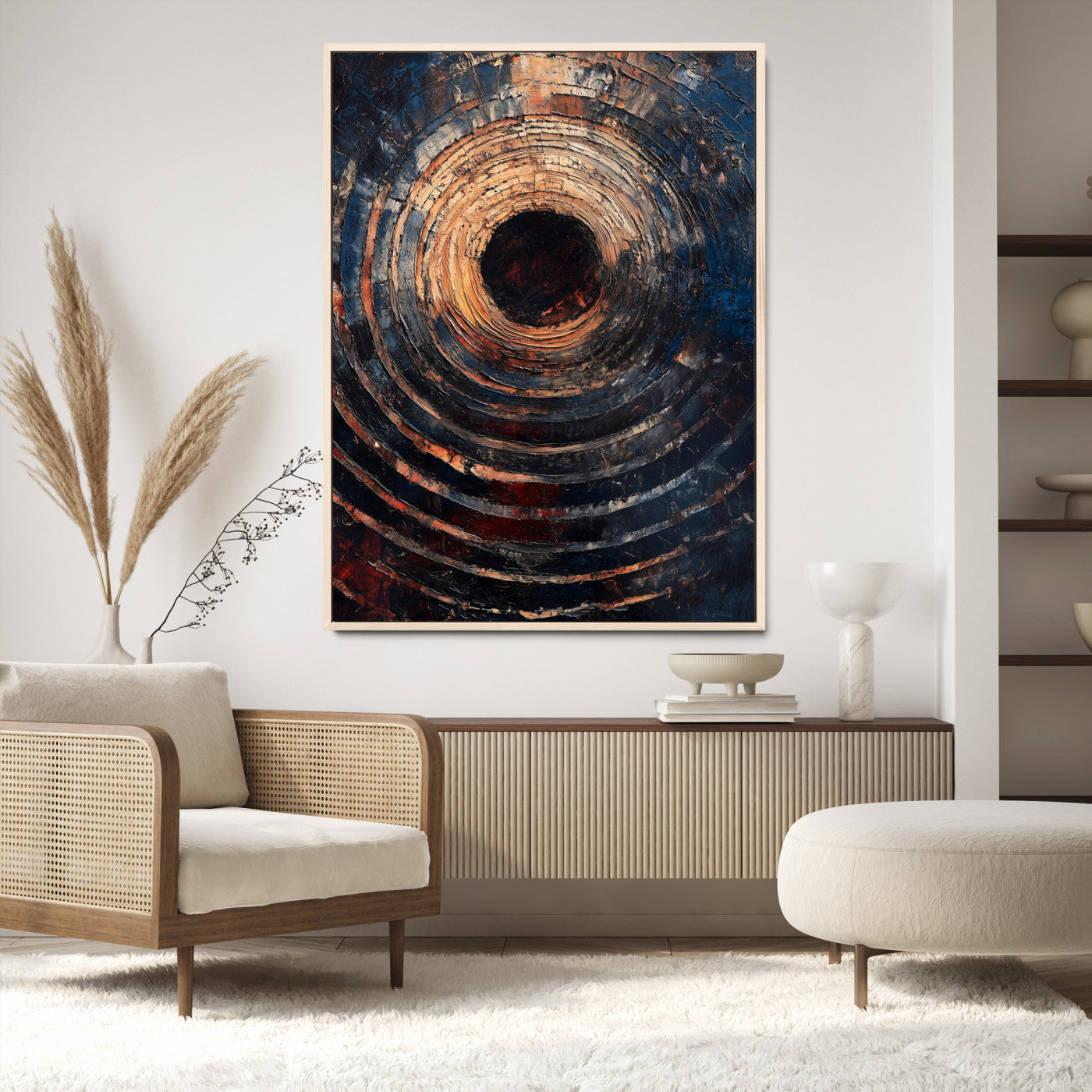Textured Spiral Wall Art Canvas Print, Framed Abstract Void Art Picture Print, Wooden Vortex Perfect Modern Industrial Decor