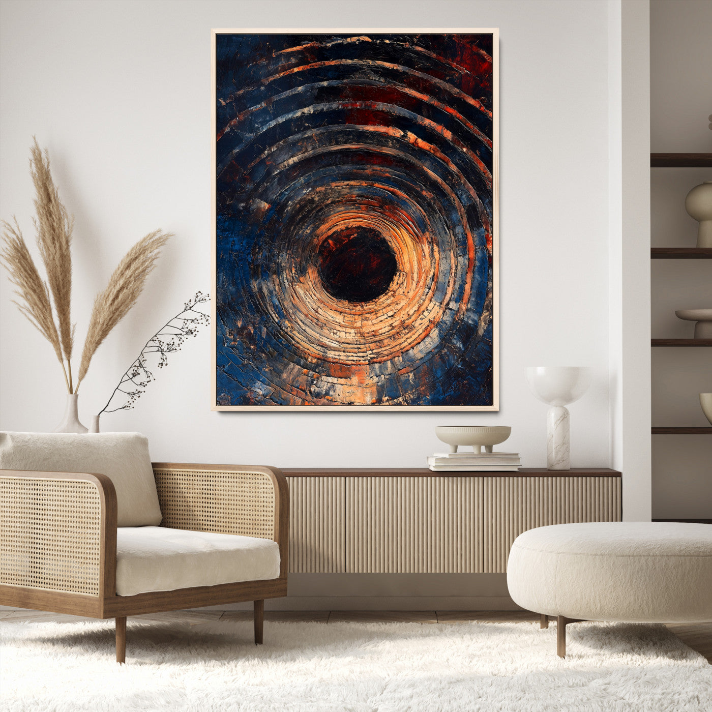 Textured Spiral Wall Art Canvas Print, Framed Abstract Void Art Picture Print, Wooden Vortex Perfect Modern Industrial Decor, Framed