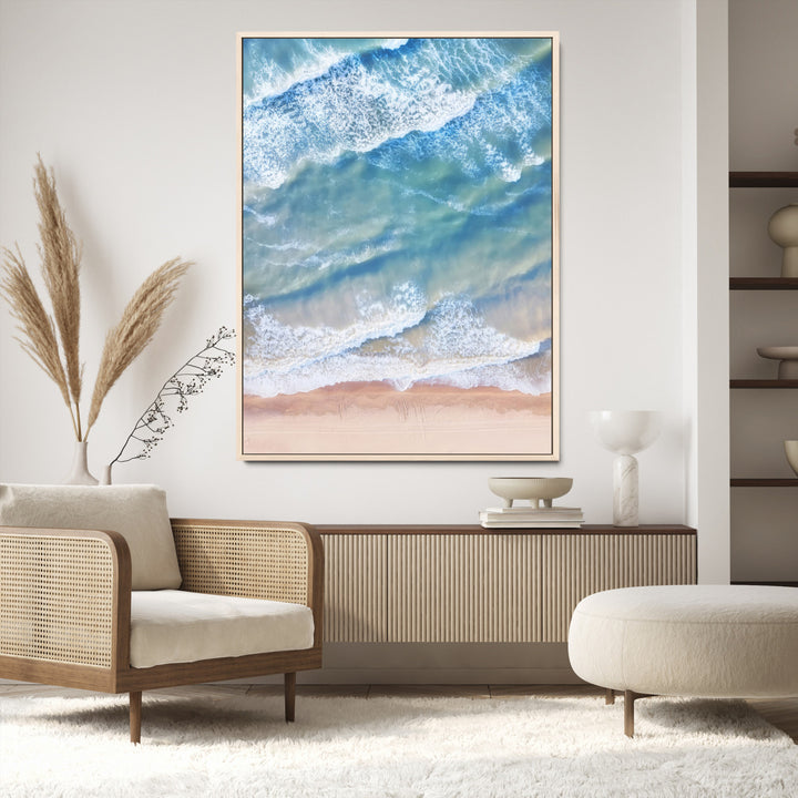 Aerial Ocean Wall Art Canvas Print, Soft Blue Waves Print, Framed Soft Blue Waves Canvas