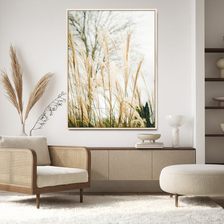 Pampas Grass Wall Art Canvas Print, Framed Neutral Tones Art Picture Print, Minimalist Nature Perfect Boho Minimalist Decor Artwork