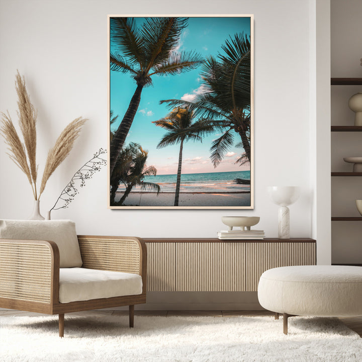 Palm Trees Wall Art Canvas Print, Framed Tropical Beach Art Picture Print, Ocean Breeze Perfect Tropical Coastal Decor Artwork