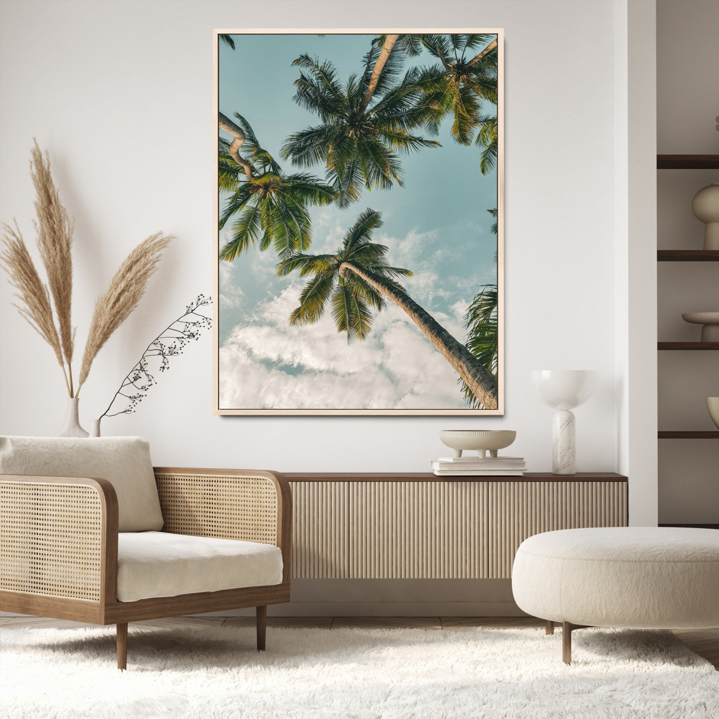 Tropical Palm Trees Wall Art Canvas Print, Framed Coastal Nature Art Picture Print, Relaxing Summer Vibes Perfect Boho Coastal Decor Artwork