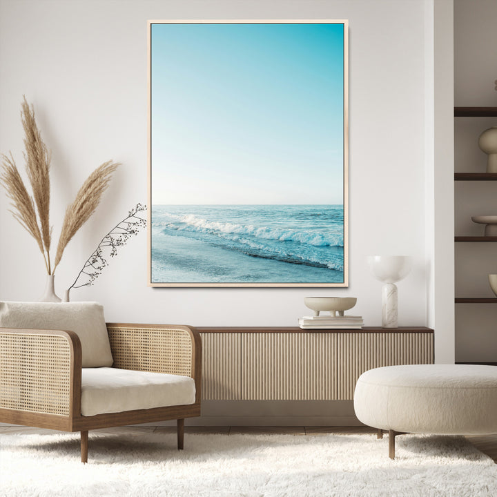 Minimalist Ocean Wall Art Canvas Print, Framed Calm Seascape Art Picture Print, Soft Blue Tones Perfect Coastal Minimalist Decor Artwork