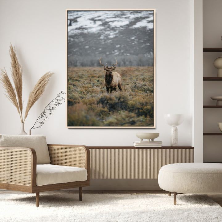 Wild Elk Wall Art Canvas Print, Mountain Wilderness Print, Framed Majestic Animal Art Print, Large Rustic Wildlife Wall Art Printing