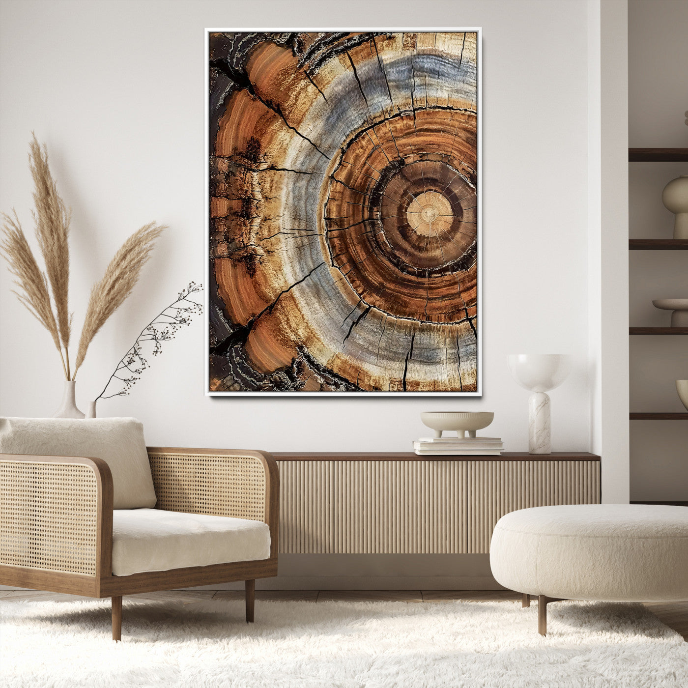 Framed Tree Rings Canvas Print, Framed Wood Texture Art Picture Print, Rustic Pattern Perfect Rustic Organic Decor