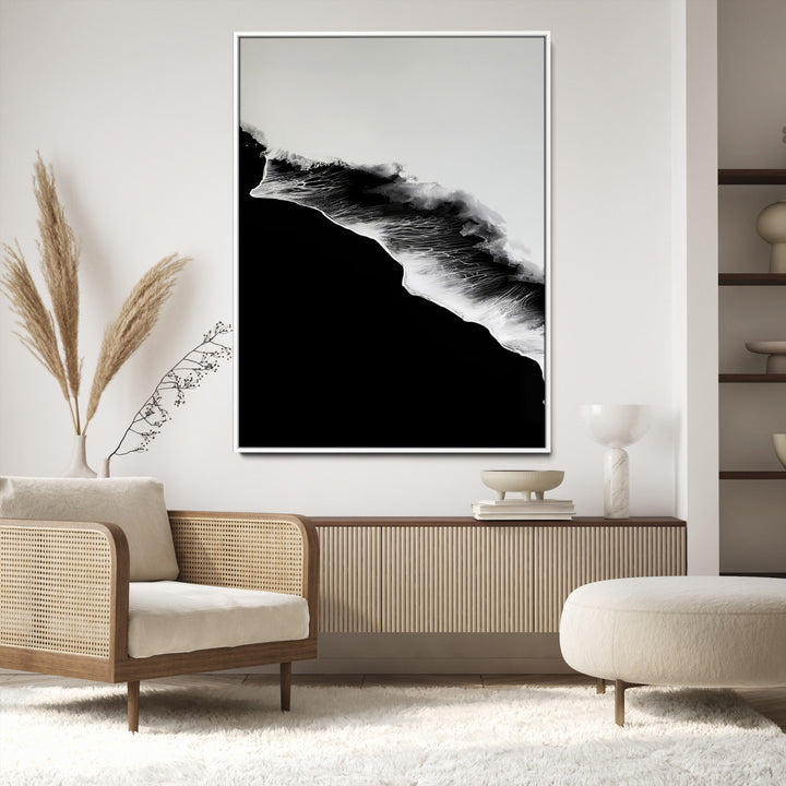 Ocean Wave Wall Art Canvas Print, Abstract Wave Print, Framed Monochrome Sea Art Print, Large Ink Wave Form Printing Perfect for Modern