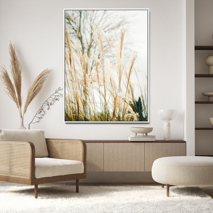 Pampas Grass Wall Art Canvas Print, Framed Neutral Tones Art Picture Print, Minimalist Nature Perfect Boho Minimalist Decor Artwork