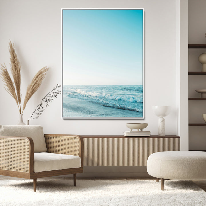 Minimalist Ocean Wall Art Canvas Print, Framed Calm Seascape Art Picture Print, Soft Blue Tones Perfect Coastal Minimalist Decor Artwork