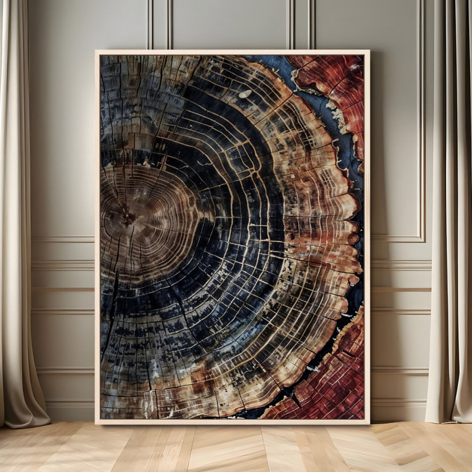 TEST3001-MGV-FC-24X36_Natural-Tree Rings Wall Art Canvas Print – Framed Rustic Wood Scene with Natural Texture Artwork for Home, Office