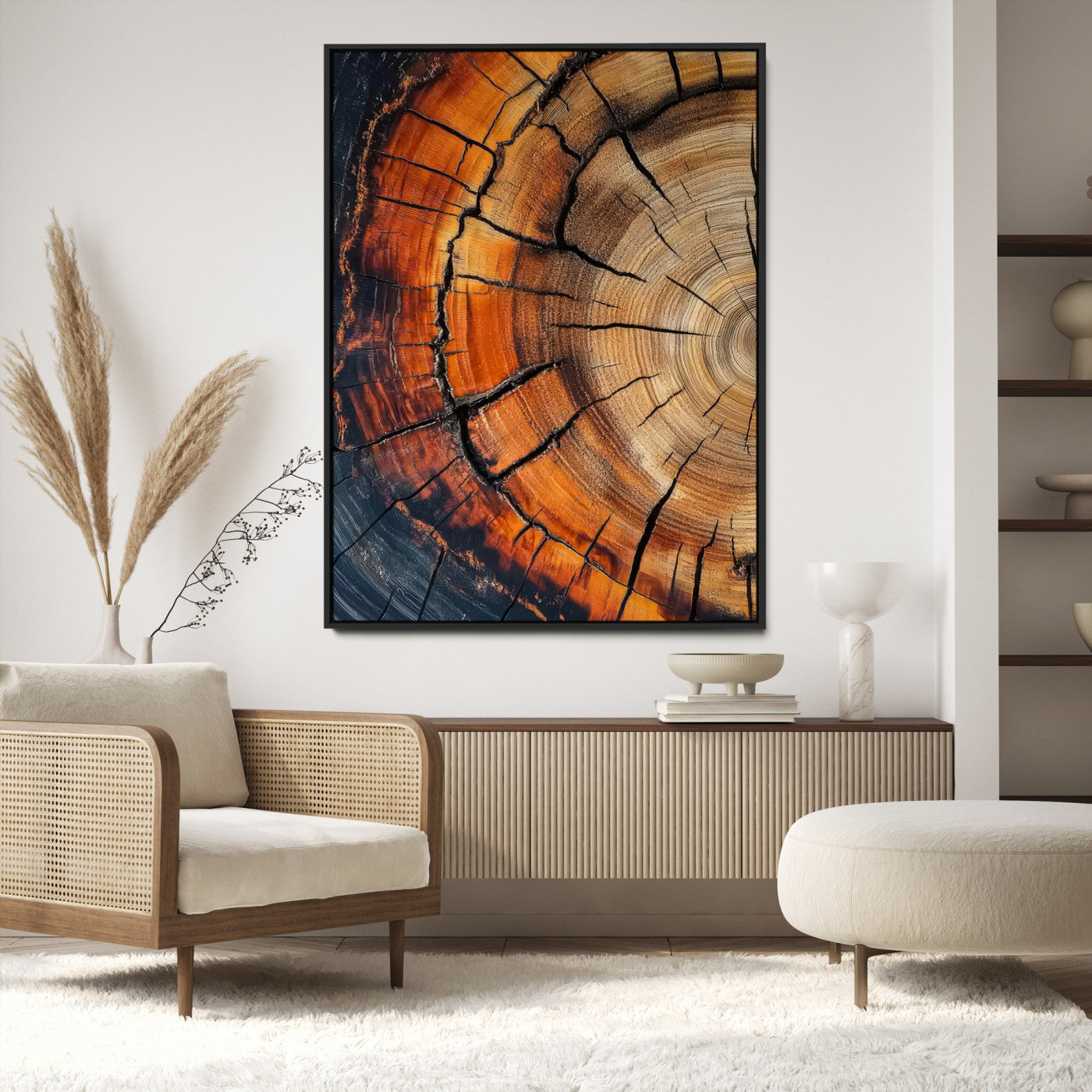 Tree Rings Wall Art Canvas Print, Framed Wood Detail Art Picture Print, Rustic Texture Perfect Rustic Warm Decor Artwork