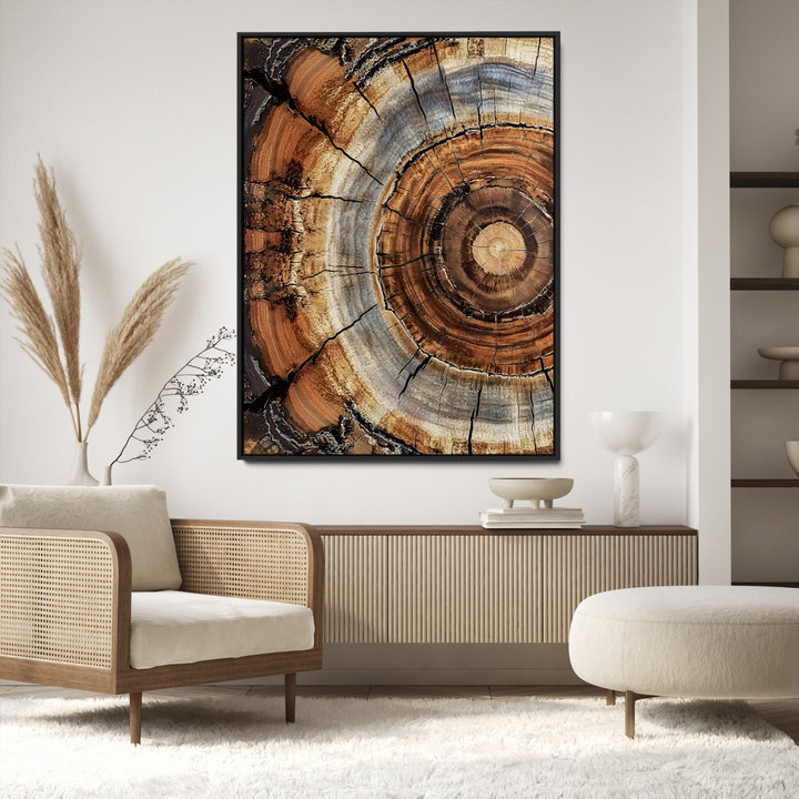 Tree Rings Wall Art Canvas Print, Framed Wood Texture Art Picture Print, Rustic Pattern Perfect Rustic Organic Decor Artwork, Framed Wood