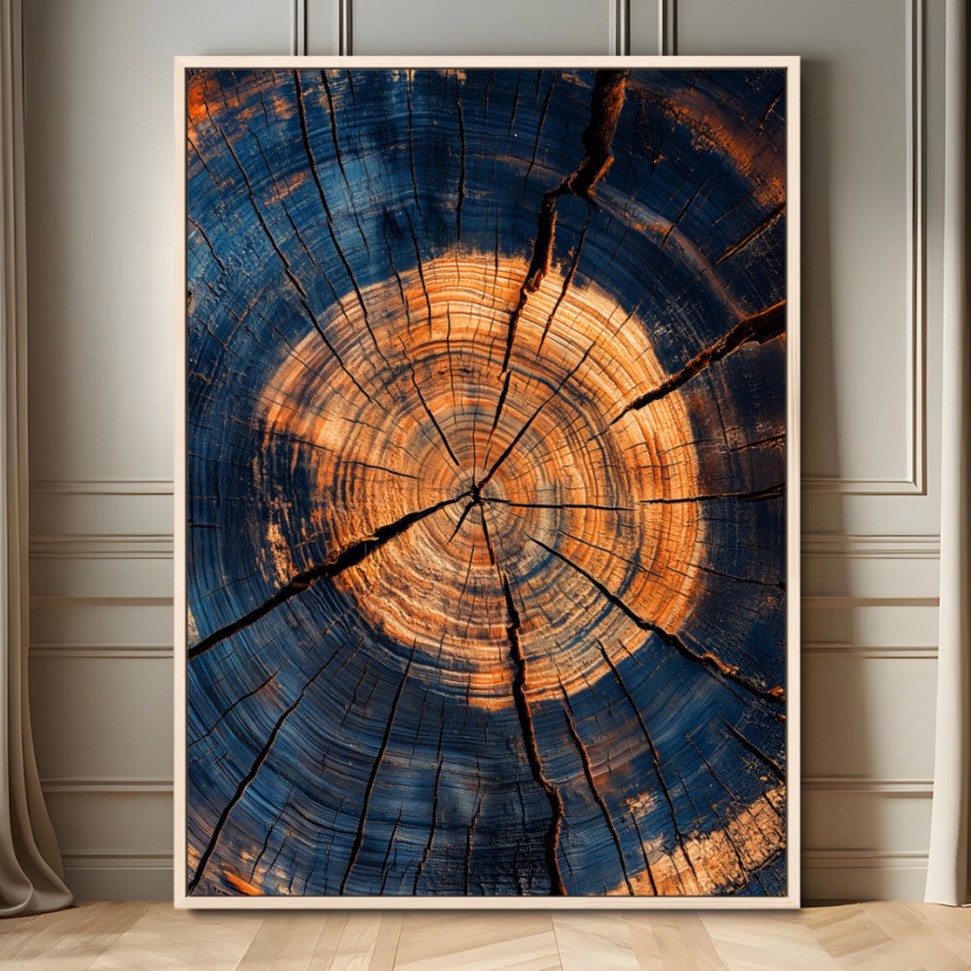70513247-MGV-FC-24X36_Natural-Tree Rings Wall Art Canvas Print – Rustic Wood Grain Texture Framed Industrial Nature Artwork for Home Office, Living Room
