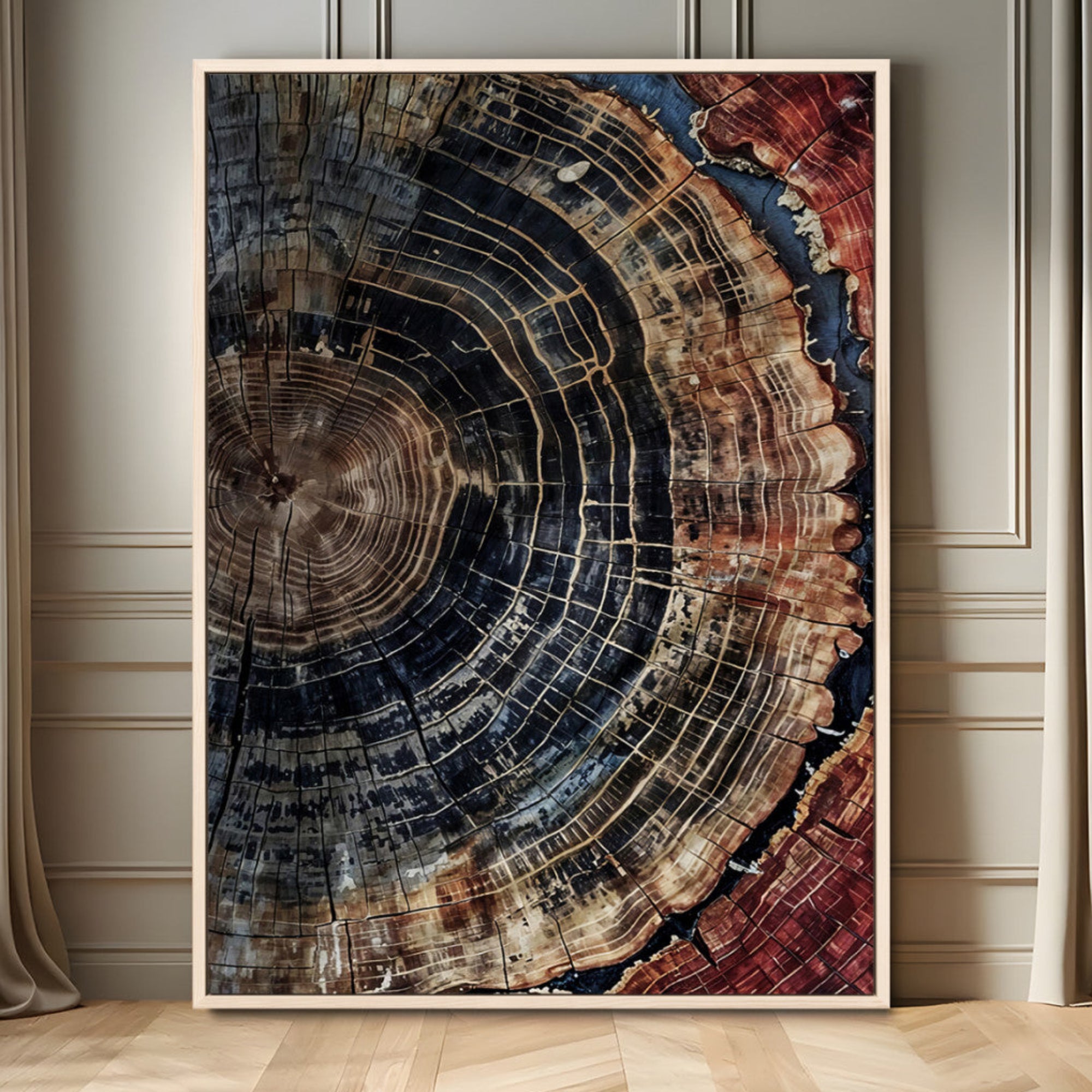 41832869-MGV-FC-24X36_Natural-Tree Rings Wall Art Canvas Print – Framed Rustic Wood Grain Texture Natural Nature Artwork for Home Office, Living Room
