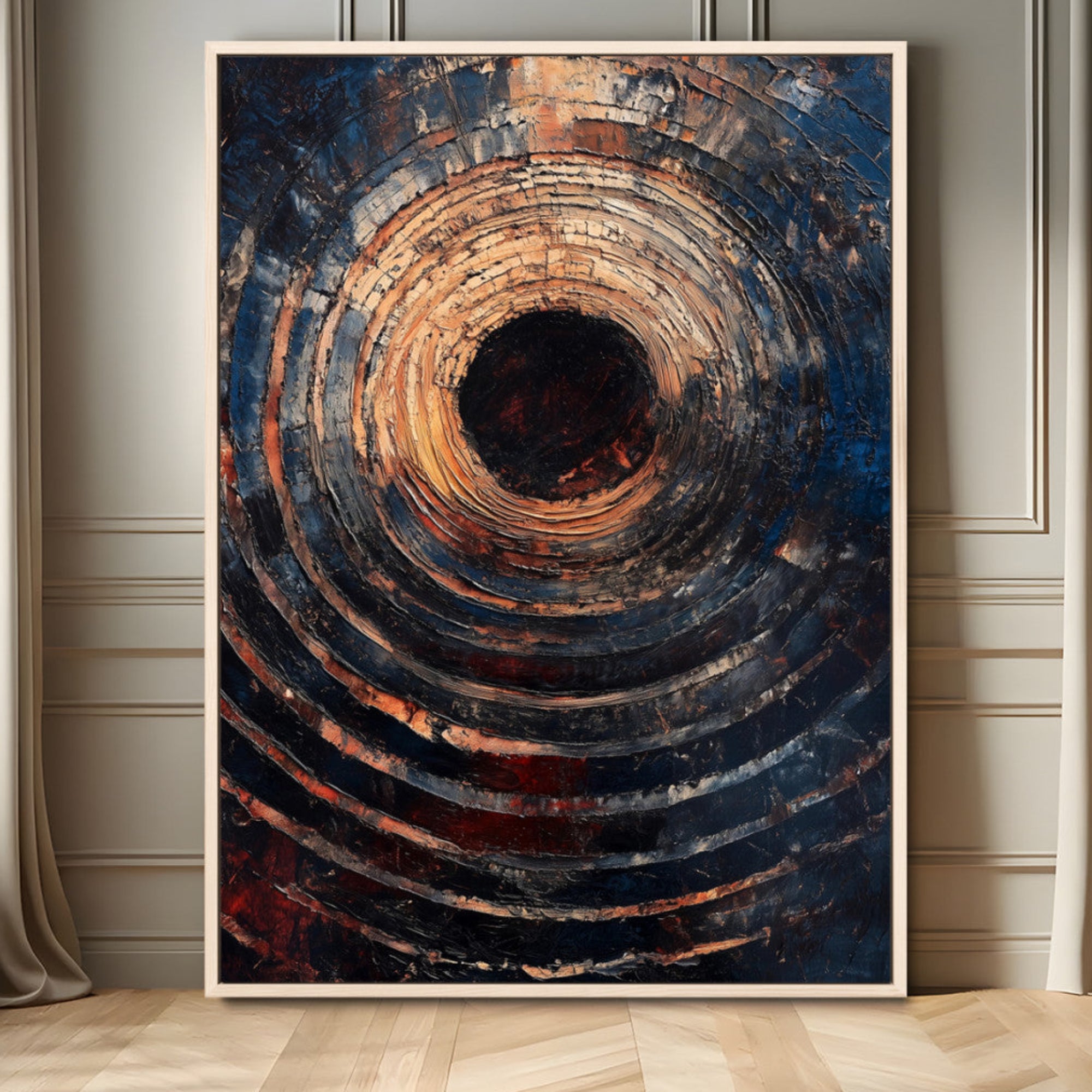 77401573-MGV-FC-24X36_Natural-Textured Spiral Wall Art Canvas Print – Framed Abstract Wooden Design Modern Artwork for Home, Office Decor