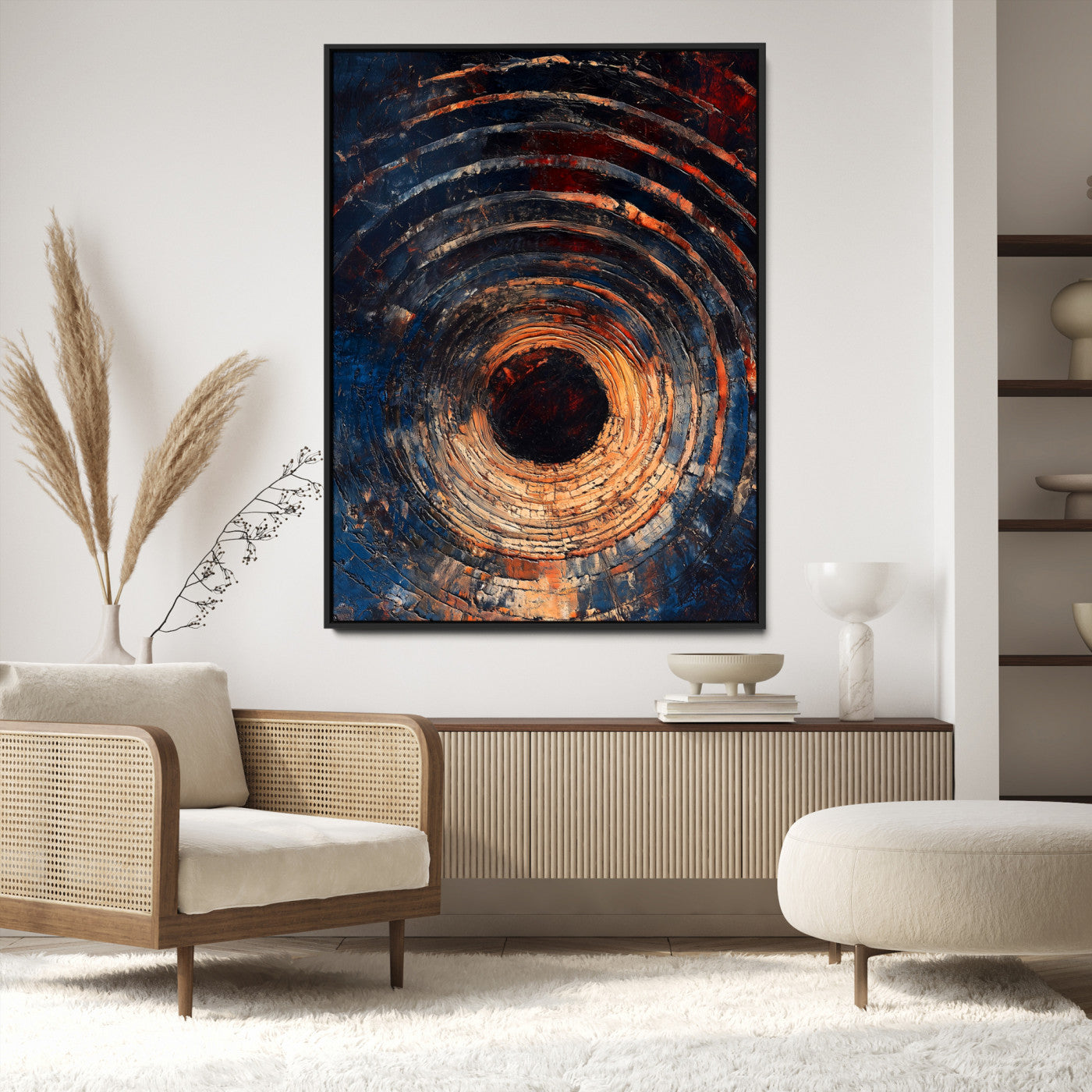 Textured Spiral Wall Art Canvas Print, Framed Abstract Void Art Picture Print, Wooden Vortex Perfect Modern Industrial Decor, Framed