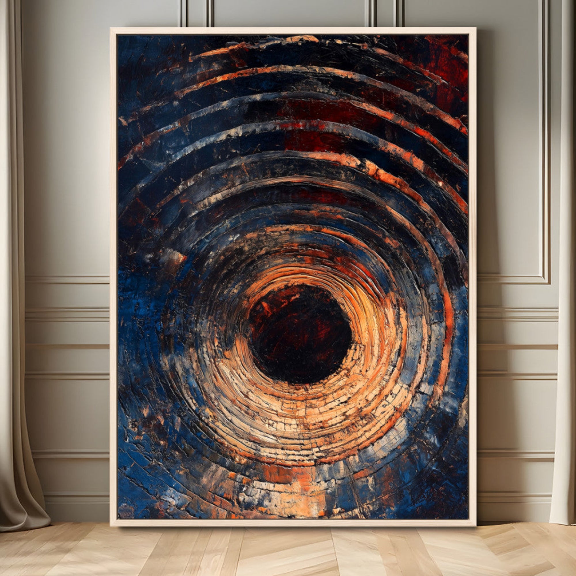 95449028-MGV-FC-24X36_Natural-Textured Spiral Wall Art Canvas Print – Framed Abstract Wooden Design Modern Artwork for Home and Office Decor