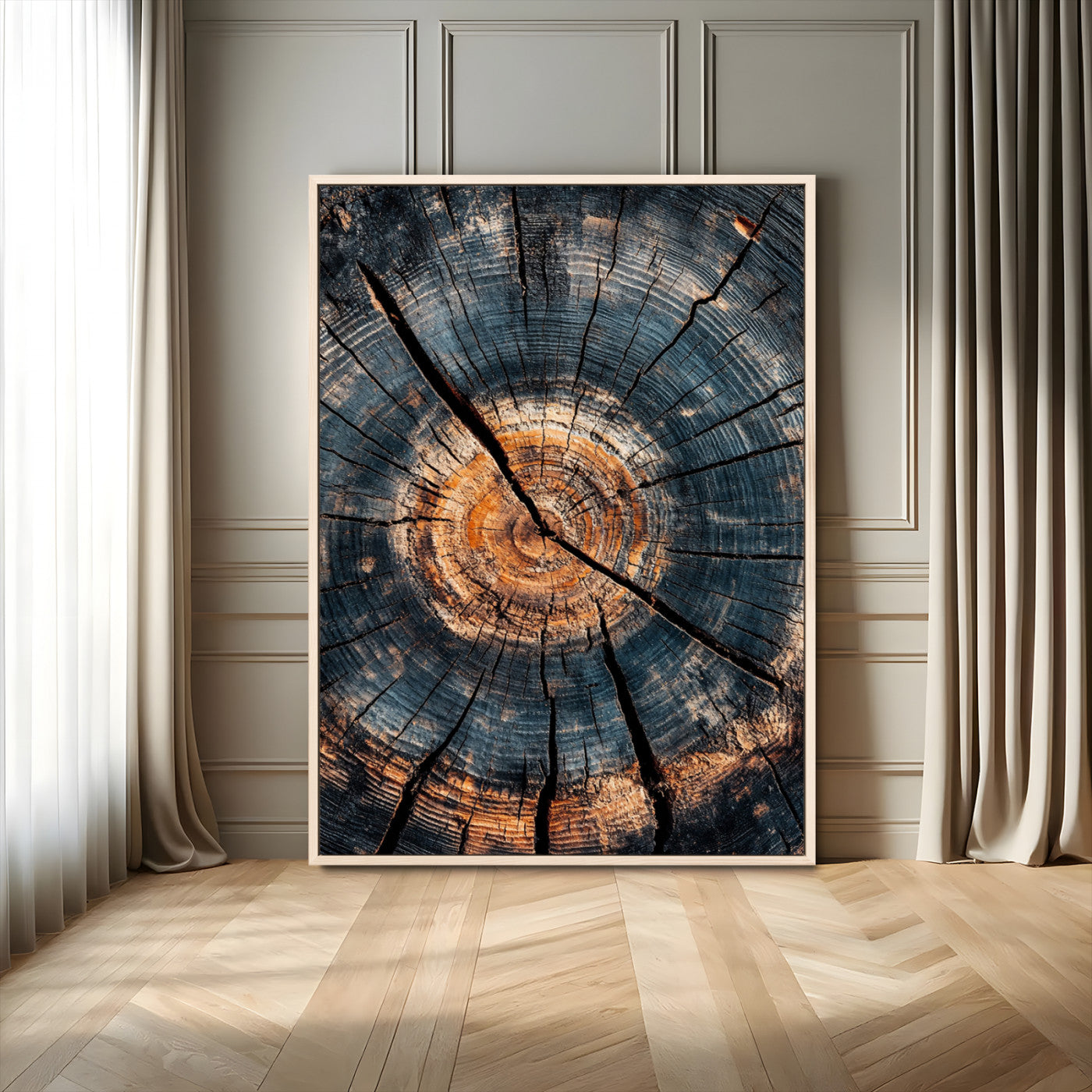 MGV-FC-24X36 - Tree Rings Wall Art Canvas Print, Framed Rustic Wood Art Picture Print, Natural Texture Perfect Rustic Decor Artwork