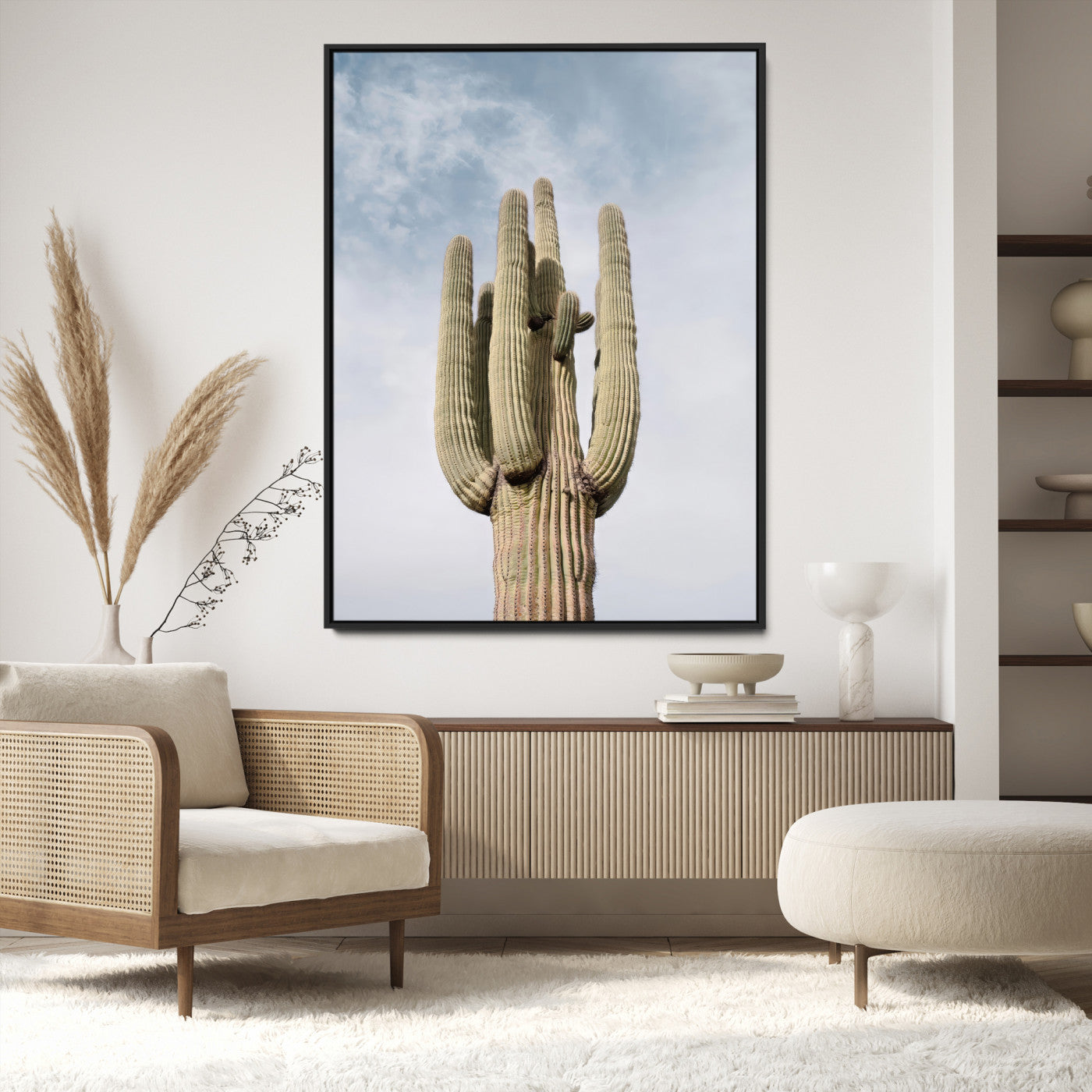 Saguaro Cactus Wall Art Canvas Print, Framed Earthy Desert Art Picture Print, Warm Botanical Perfect Southwestern Boho Decor, Framed