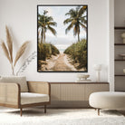 47319550-MGV-FC-36X24-Tropical Beach Wall Art Canvas Print, Framed Rustic Sand Art Picture Print, Palm Tree Perfect Coastal Decor