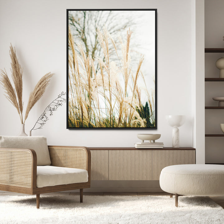 Pampas Grass Wall Art Canvas Print, Framed Neutral Tones Art Picture Print, Minimalist Nature Perfect Boho Minimalist Decor Artwork